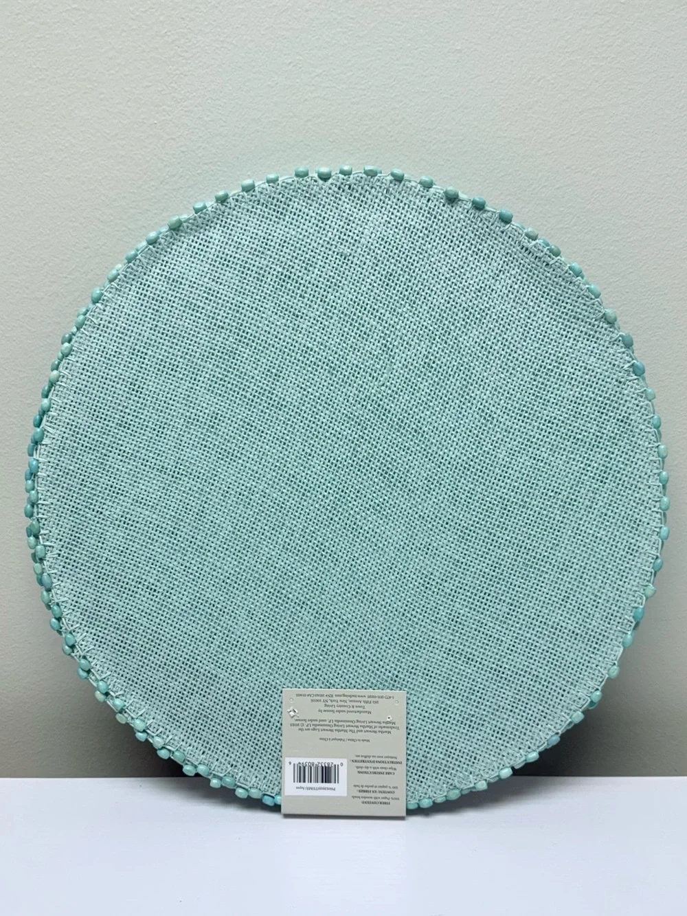 Set of 6 Martha Stewart Round Mint Green 15” Placemats, Wooden Beads on edge